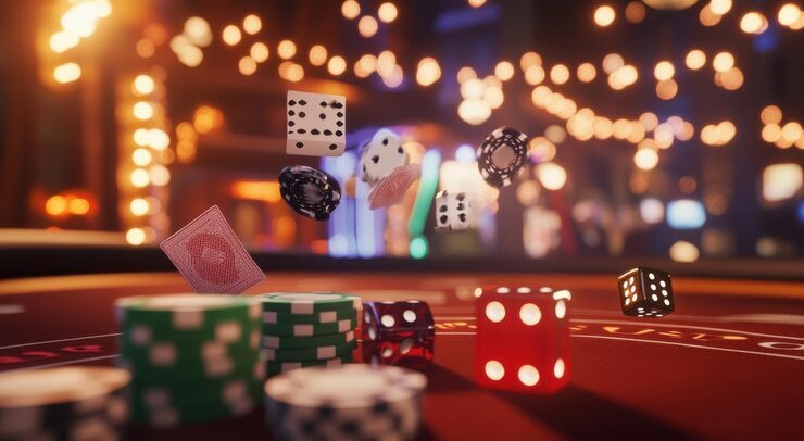 Baccarat table with banker and player betting zones
